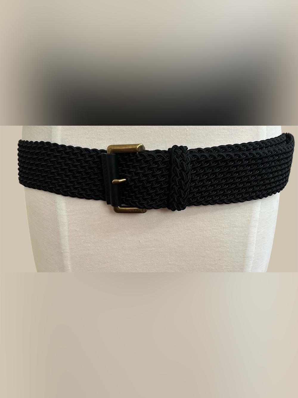Ralph Lauren Black Braided Belt with Brass-Tone Buckle
